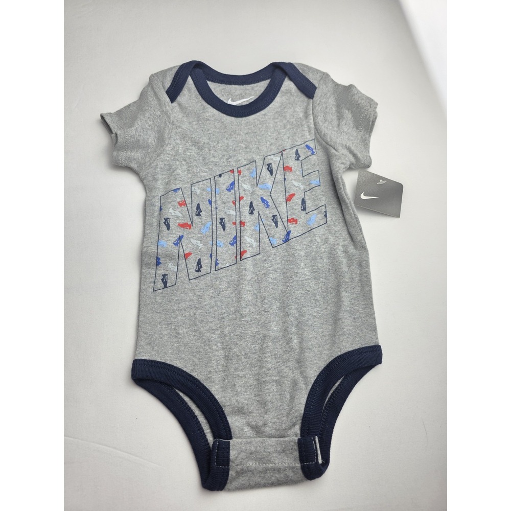 Nike Baby Short Sleeve One Piece Size Infant 12-18 Months NWT grey blue logo